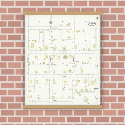 Old map wall art mockup — magnetic wood frame on brick wall — Sanborn Fire Insurance Map from Granbury, Hood County, Texas (1910), Sheet #0004
