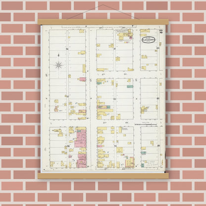 Old map wall art mockup — magnetic wood frame on brick wall — Sanborn Fire Insurance Map from Alexandria, Douglas County, Minnesota (1892), Sheet #0002