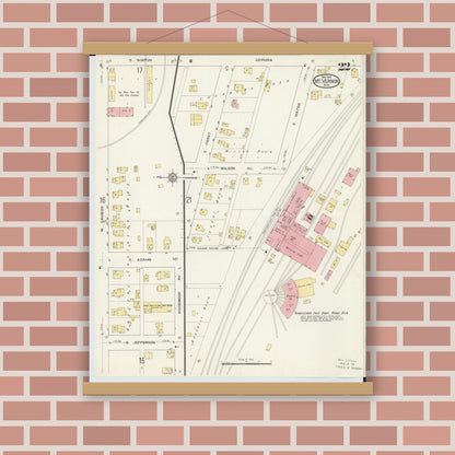 Old map wall art mockup — magnetic wood frame on brick wall — Sanborn Fire Insurance Map from Mount Vernon, Knox County, Ohio (1913), Sheet #0022
