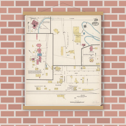 Old map wall art mockup — magnetic wood frame on brick wall — Sanborn Fire Insurance Map from Norwalk, Huron County, Ohio (1922), Sheet #0029