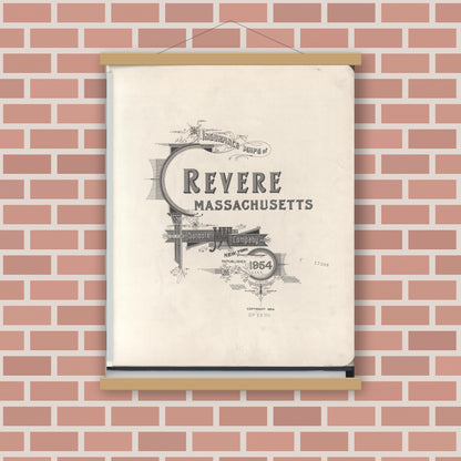 Old map wall art mockup — magnetic wood frame on brick wall — Sanborn Fire Insurance Map from Revere, Suffolk County, Massachusetts (1954), Sheet #0001