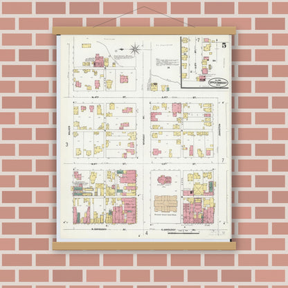 Old map wall art mockup — magnetic wood frame on brick wall — Sanborn Fire Insurance Map from Upper Sandusky, Wyandot County, Ohio (1902), Sheet #0005
