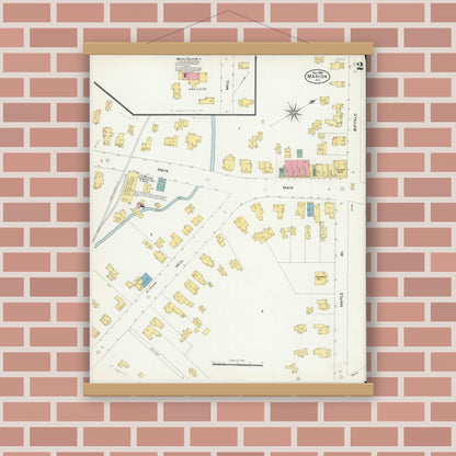 Old map wall art mockup — magnetic wood frame on brick wall — Sanborn Fire Insurance Map from Marion, Wayne County, New York (1906), Sheet #0002