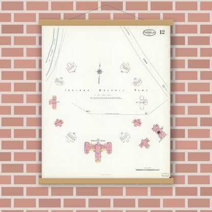 Old map wall art mockup — magnetic wood frame on brick wall — Sanborn Fire Insurance Map from Franklin, Johnson County, Indiana (1916), Sheet #0012