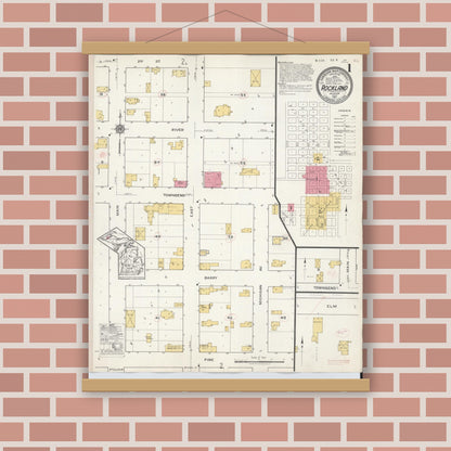 Old map wall art mockup — magnetic wood frame on brick wall — Sanborn Fire Insurance Map from Rockland, Ontonagon County, Michigan (1917) - Complete Map Set