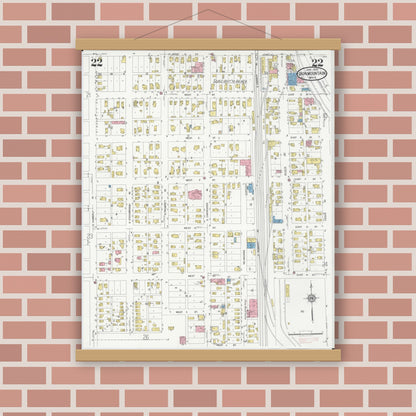 Old map wall art mockup — magnetic wood frame on brick wall — Sanborn Fire Insurance Map from Iron Mountain, Dickinson County, Michigan (1930), Sheet #0022
