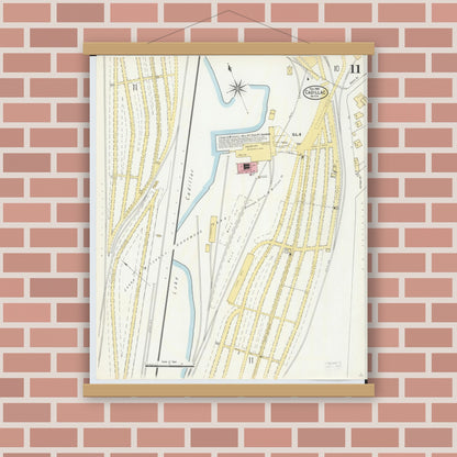 Old map wall art mockup — magnetic wood frame on brick wall — Sanborn Fire Insurance Map from Cadillac, Wexford County, Michigan (1906), Sheet #0011