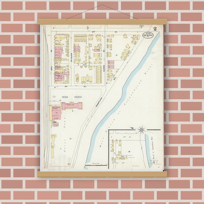 Old map wall art mockup — magnetic wood frame on brick wall — Sanborn Fire Insurance Map from Renovo, Clinton County, Pennsylvania (1897), Sheet #0002