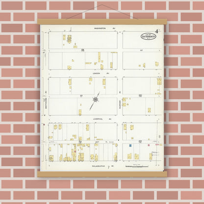Old map wall art mockup — magnetic wood frame on brick wall — Sanborn Fire Insurance Map from Egg Harbor City, Atlantic County, New Jersey (1917), Sheet #0004
