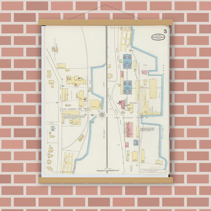Old map wall art mockup — magnetic wood frame on brick wall — Sanborn Fire Insurance Map from Houghton, Houghton County, Michigan (1893), Sheet #0005