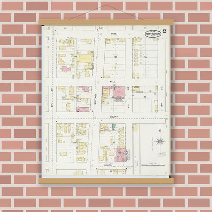 Old map wall art mockup — magnetic wood frame on brick wall — Sanborn Fire Insurance Map from Port Huron, Saint Clair County, Michigan (1892), Sheet #0002