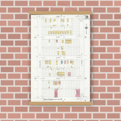 Old map wall art mockup — magnetic wood frame on brick wall — Sanborn Fire Insurance Map from Chicago, Cook County, Illinois (1920), Sheet #0028