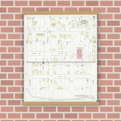 Old map wall art mockup — magnetic wood frame on brick wall — Sanborn Fire Insurance Map from Hastings, Dakota County, Minnesota (1910), Sheet #0006