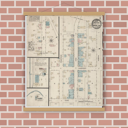 Old map wall art mockup — magnetic wood frame on brick wall — Sanborn Fire Insurance Map from Mineral Point, Iowa County, Wisconsin (1884) - Complete Map Set