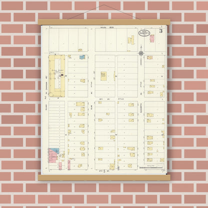 Old map wall art mockup — magnetic wood frame on brick wall — Sanborn Fire Insurance Map from Zion, Lake County, Illinois (1911), Sheet #0003