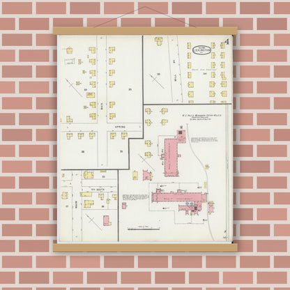 Old map wall art mockup — magnetic wood frame on brick wall — Sanborn Fire Insurance Map from Lexington, Davidson County, North Carolina (1896), Sheet #0004