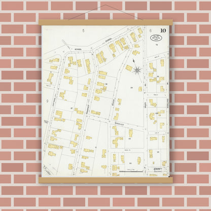 Old map wall art mockup — magnetic wood frame on brick wall — Sanborn Fire Insurance Map from Athol, Worcester County, Massachusetts (1905), Sheet #0010