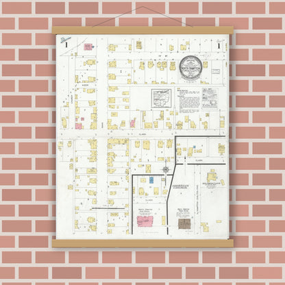 Old map wall art mockup — magnetic wood frame on brick wall — Sanborn Fire Insurance Map from North Hampton, Clark County, Ohio (1928) - Complete Map Set