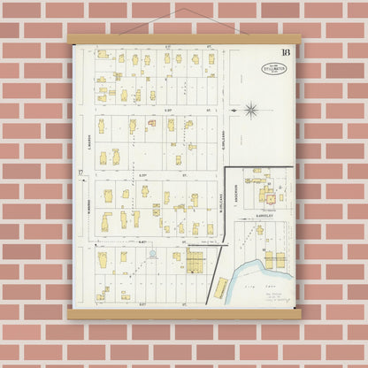 Old map wall art mockup — magnetic wood frame on brick wall — Sanborn Fire Insurance Map from Stillwater, Washington County, Minnesota (1898), Sheet #0018