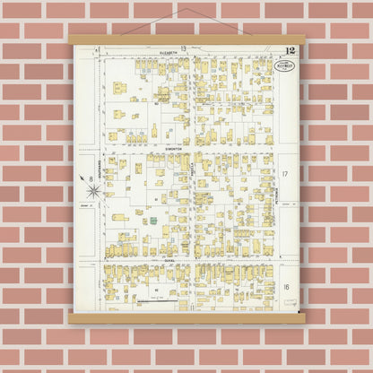 Old map wall art mockup — magnetic wood frame on brick wall — Sanborn Fire Insurance Map from Key West, Monroe County, Florida (1899), Sheet #0012