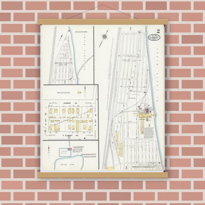 Old map wall art mockup — magnetic wood frame on brick wall — Sanborn Fire Insurance Map from Cloquet, Carlton County, Minnesota (1911), Sheet #0002
