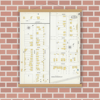 Old map wall art mockup — magnetic wood frame on brick wall — Sanborn Fire Insurance Map from White Haven, Luzerne County, Pennsylvania (1903), Sheet #0005