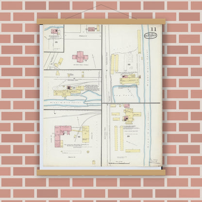 Old map wall art mockup — magnetic wood frame on brick wall — Sanborn Fire Insurance Map from Defiance, Defiance County, Ohio (1893), Sheet #0011