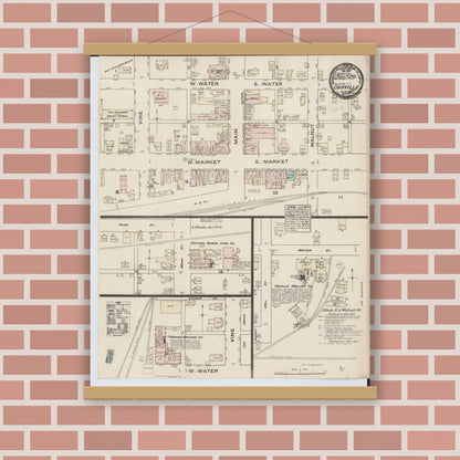 Old map wall art mockup — magnetic wood frame on brick wall — Sanborn Fire Insurance Map from Orrville, Wayne County, Ohio (1884), Sheet #0001