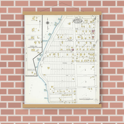 Old map wall art mockup — magnetic wood frame on brick wall — Sanborn Fire Insurance Map from Winter Haven, Polk County, Florida (1919), Sheet #0004