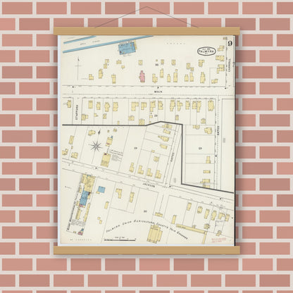 Old map wall art mockup — magnetic wood frame on brick wall — Sanborn Fire Insurance Map from Palmyra, Wayne County, New York (1894), Sheet #0009