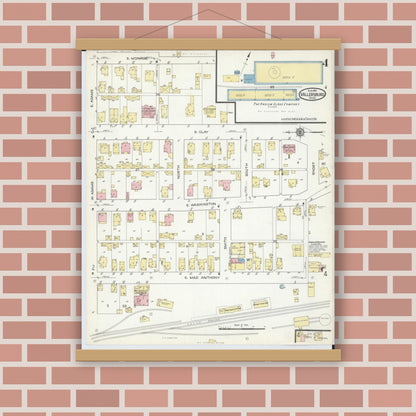 Old map wall art mockup — magnetic wood frame on brick wall — Sanborn Fire Insurance Map from Millersburg, Holmes County, Ohio (1914), Sheet #0004