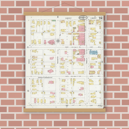 Old map wall art mockup — magnetic wood frame on brick wall — Sanborn Fire Insurance Map from Michigan City, La Porte County, Indiana (1899), Sheet #0012