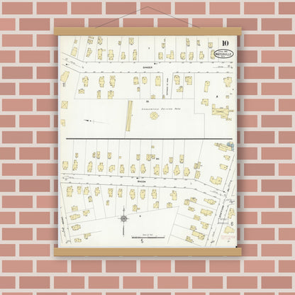 Old map wall art mockup — magnetic wood frame on brick wall — Sanborn Fire Insurance Map from Waterville, Oneida County, New York (1912), Sheet #0010