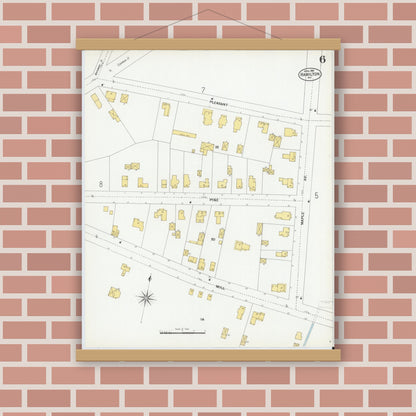 Old map wall art mockup — magnetic wood frame on brick wall — Sanborn Fire Insurance Map from Hamilton, Madison County, New York (1901), Sheet #0006
