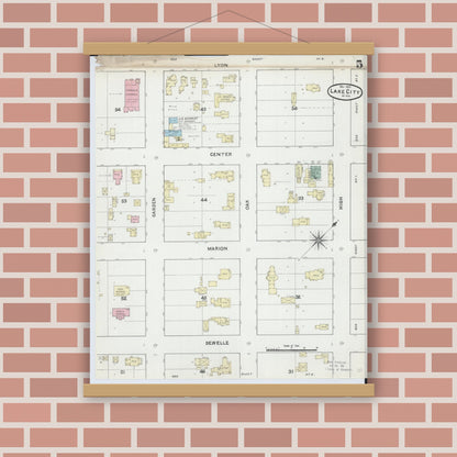 Old map wall art mockup — magnetic wood frame on brick wall — Sanborn Fire Insurance Map from Lake City, Wabasha County, Minnesota (1891), Sheet #0005