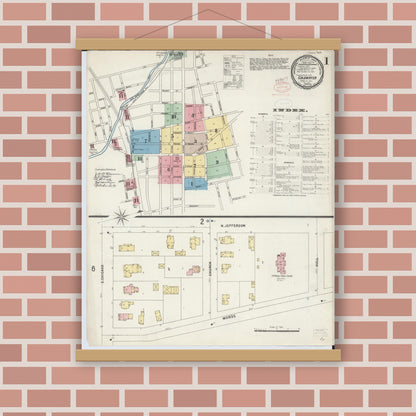 Old map wall art mockup — magnetic wood frame on brick wall — Sanborn Fire Insurance Map from Coldwater, Branch County, Michigan (1897) - Complete Map Set