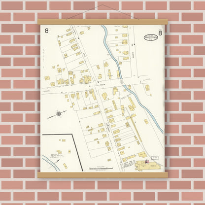 Old map wall art mockup — magnetic wood frame on brick wall — Sanborn Fire Insurance Map from Woodstown, Salem County, New Jersey (1923), Sheet #0008