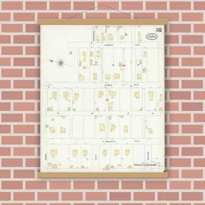 Old map wall art mockup — magnetic wood frame on brick wall — Sanborn Fire Insurance Map from Sherman, Grayson County, Texas (1908), Sheet #0032