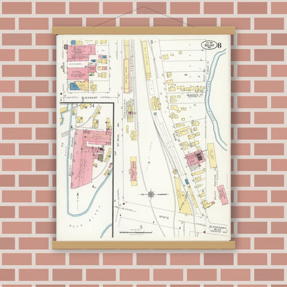 Old map wall art mockup — magnetic wood frame on brick wall — Sanborn Fire Insurance Map from Beloit, Rock County, Wisconsin (1926), Sheet #0008