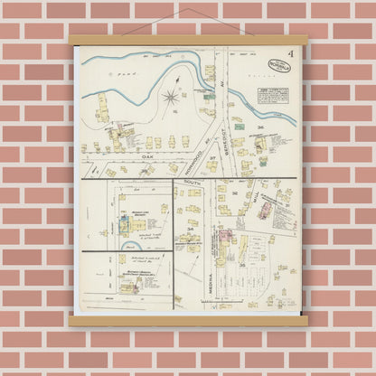 Old map wall art mockup — magnetic wood frame on brick wall — Sanborn Fire Insurance Map from Norwalk, Huron County, Ohio (1884), Sheet #0004
