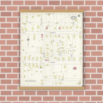 Old map wall art mockup — magnetic wood frame on brick wall — Sanborn Fire Insurance Map from Sullivan, Sullivan County, Indiana (1913), Sheet #0011