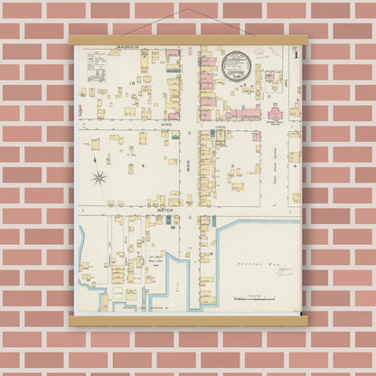 Old map wall art mockup — magnetic wood frame on brick wall — Sanborn Fire Insurance Map from Edenton, Chowan County, North Carolina (1893) - Complete Map Set