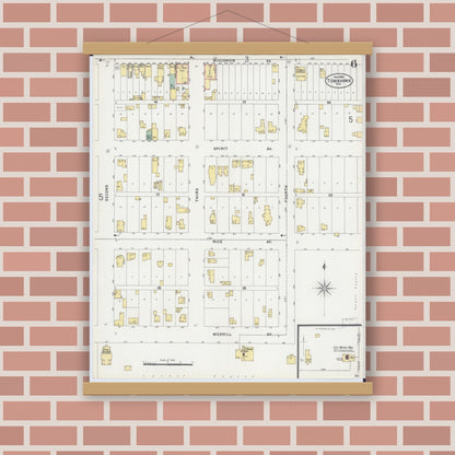 Old map wall art mockup — magnetic wood frame on brick wall — Sanborn Fire Insurance Map from Tomahawk, Lincoln County, Wisconsin (1898), Sheet #0006