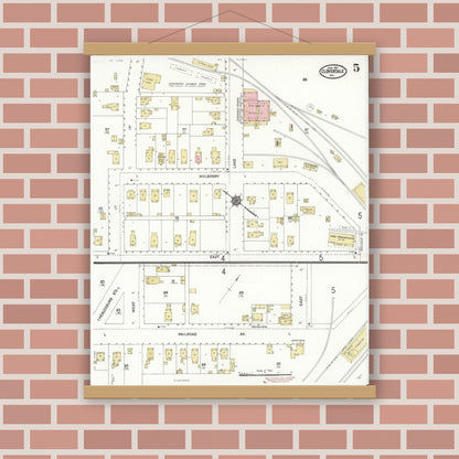 Old map wall art mockup — magnetic wood frame on brick wall — Sanborn Fire Insurance Map from Cloverdale, Sonoma County, California (1911), Sheet #0005