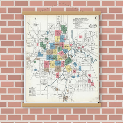 Old map wall art mockup — magnetic wood frame on brick wall — Sanborn Fire Insurance Map from Kalamazoo, Kalamazoo County, Michigan (1902) - Complete Map Set