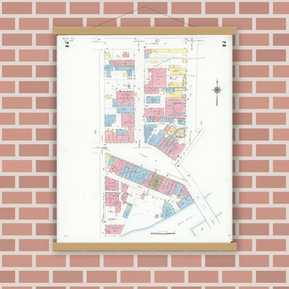 Old map wall art mockup — magnetic wood frame on brick wall — Sanborn Fire Insurance Map from Beloit, Rock County, Wisconsin (1939) - Complete Map Set