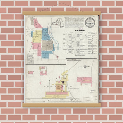 Old map wall art mockup — magnetic wood frame on brick wall — Sanborn Fire Insurance Map from Horseheads, Chemung County, New York (1914), Sheet #0001