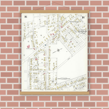 Old map wall art mockup — magnetic wood frame on brick wall — Sanborn Fire Insurance Map from New Philadelphia, Tuscarawas County, Ohio (1926), Sheet #0016
