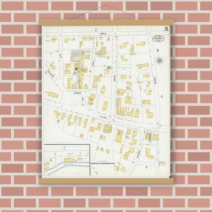 Old map wall art mockup — magnetic wood frame on brick wall — Sanborn Fire Insurance Map from Medway, Norfolk County, Massachusetts (1903), Sheet #0003
