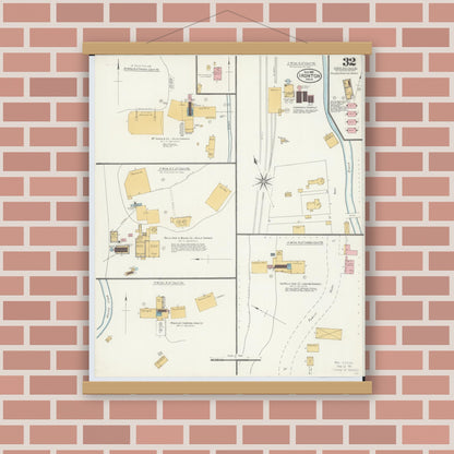 Old map wall art mockup — magnetic wood frame on brick wall — Sanborn Fire Insurance Map from Ironton, Lawrence County, Ohio (1904), Sheet #0032